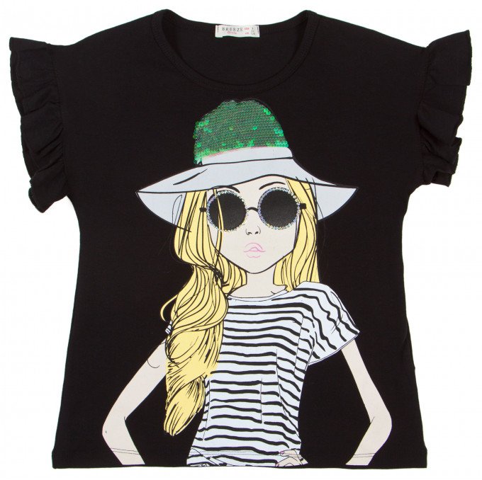 Фото - модная черная футболка для девочки цена 285 грн. за штуку - Леопольд