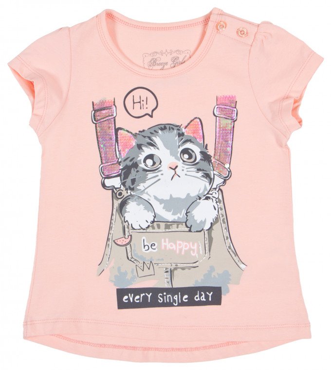 Фото - футболка персиковая с котенком для девочки цена 235 грн. за штуку - Леопольд