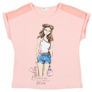 Картинка, футболка персикового кольору для дівчинки