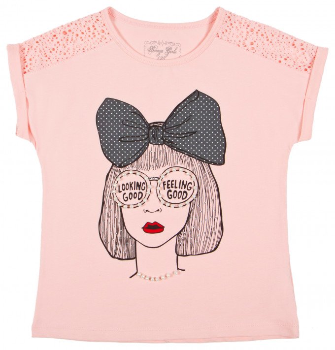 Фото - персикова трикотажна футболка для дівчинки ціна 305 грн. за штуку - Леопольд