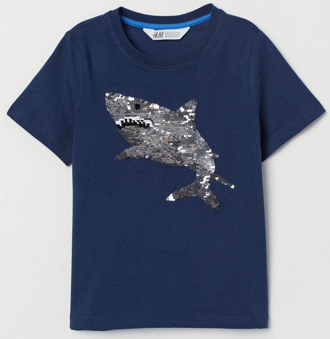 Фото - темно-синя футболка з акулою із паєток ціна 305 грн. за штуку - Леопольд